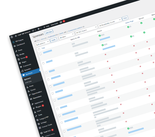 Screenshot of a customized WordPress Admin view